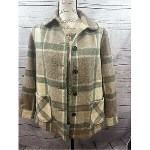 AMANA‎ Fine Quality Plaid Wool Blend Jacket Women's Size 34 Button Front Pockets